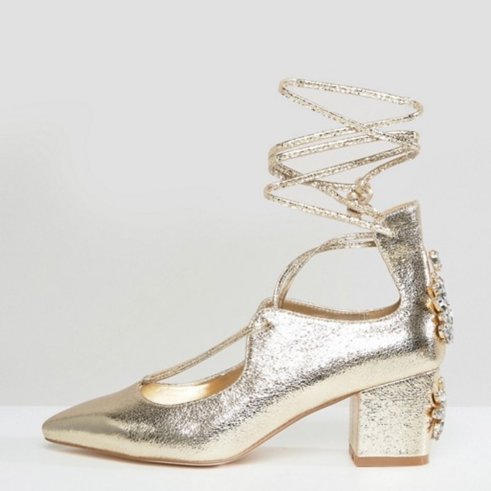 Asos gold embellished Low heel